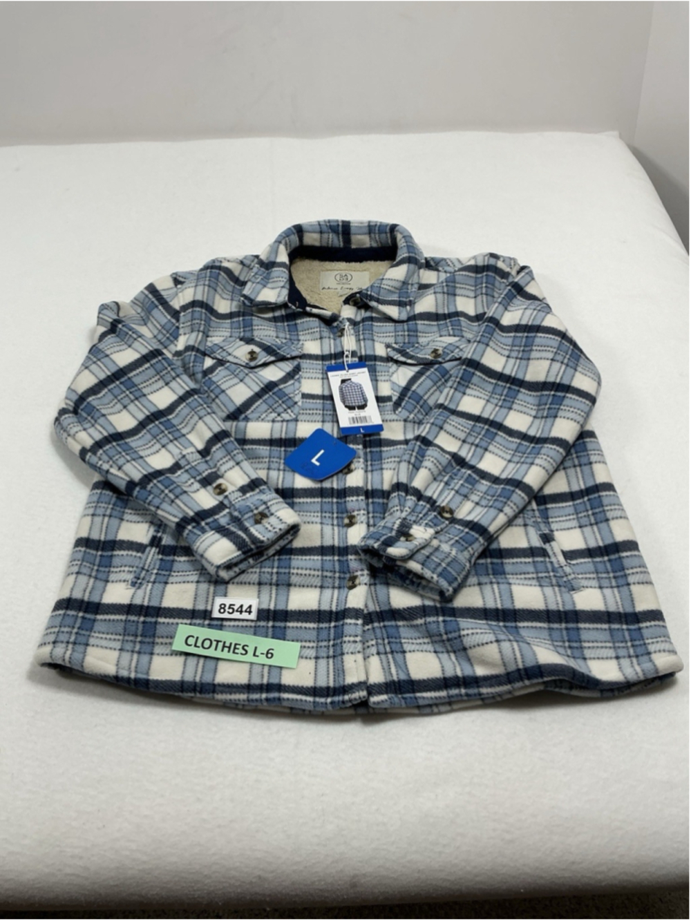Womans NWT Condition Sage Lined Shirt Jacket Large Blue White Plaid